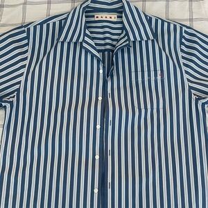 Marni Navy and White Striped Button Down Shirt